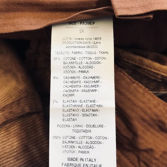 Pescarolo Corduroy Pants Slacks Mens 50 34 US Brown Cotton Straight Flat Front - Picture 6 of 10